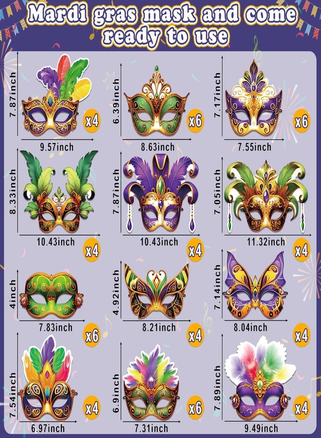 80UncleKimby 56PCS Mardi Gras Masks Bulk Set: Party Decorations Carnival Favors(Paper) - Image 4